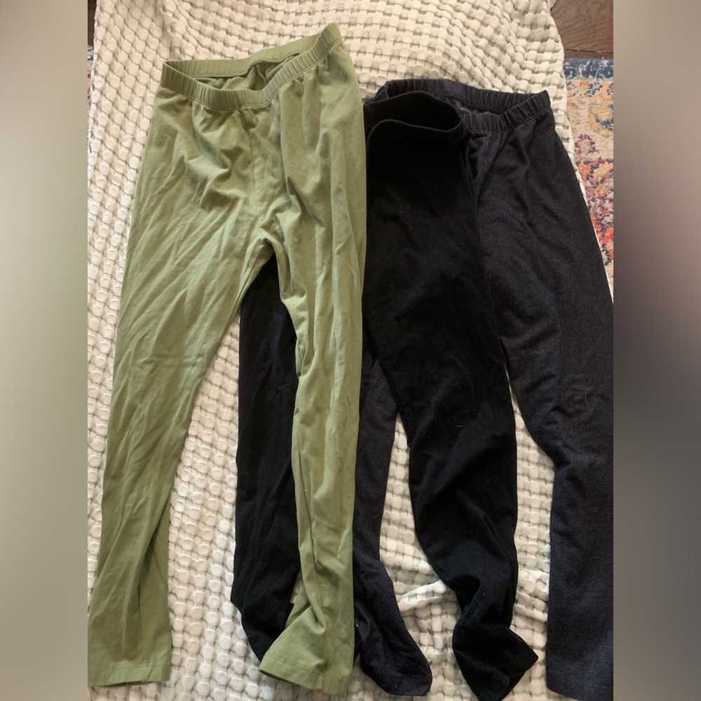 THREE pairs of Cat & Jack leggings, size 10-12: Sage green, black, dark denim